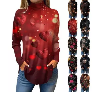 Женская модная повседневная свободная водолазка с принтом ко Дню святого Валентина XXL золотой