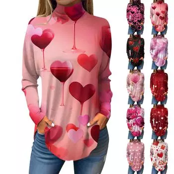 Женская модная повседневная свободная водолазка с принтом ко Дню святого Валентина XL красный