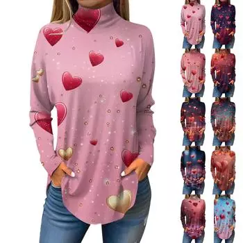 Женская модная повседневная свободная водолазка с принтом ко Дню святого Валентина XXXL