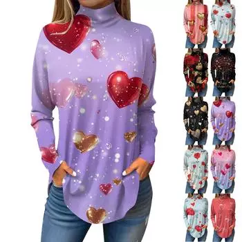 Женская модная повседневная свободная водолазка с принтом ко Дню святого Валентина M
