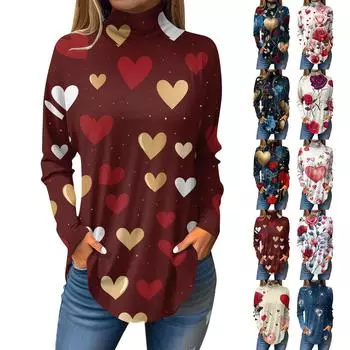 Женская модная повседневная свободная водолазка с принтом ко Дню святого Валентина S бежевый