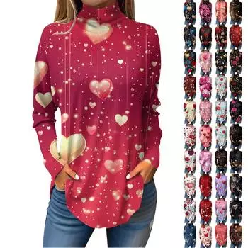 Женская модная повседневная свободная водолазка с принтом ко Дню святого Валентина XXL