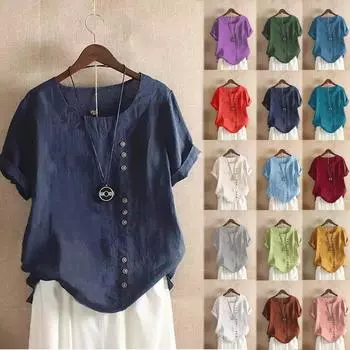 Женская модная повседневная темпераментная футболка с коротким рукавом и круглым вырезом, винтажная футболка из хлопка и конопли с короткими рукавами, топ L армия зеленый