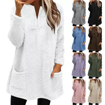 Женская модная повседневная теплая футболка с длинным рукавом и V-образным вырезом с длинными рукавами XL