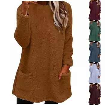 Женская модная повседневная теплая футболка с длинным рукавом и круглым вырезом с длинными рукавами L