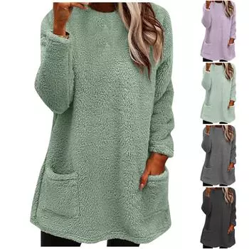 Женская модная повседневная теплая футболка с длинным рукавом и круглым вырезом с длинными рукавами XXL