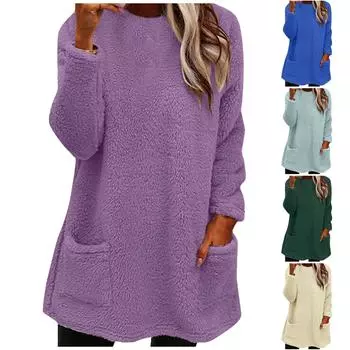 Женская модная повседневная теплая футболка с длинным рукавом и круглым вырезом с длинными рукавами L