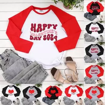 Женская модная повседневная толстовка реглан с длинными рукавами и круглым вырезом с принтом ко Дню святого Валентина L красный