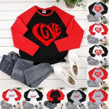 Женская модная повседневная толстовка реглан с длинными рукавами и круглым вырезом с принтом ко Дню святого Валентина XXL