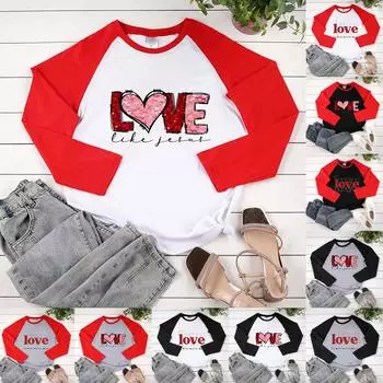 Женская модная повседневная толстовка реглан с длинными рукавами и круглым вырезом с принтом ко Дню святого Валентина L