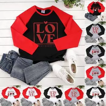 Женская модная повседневная толстовка реглан с длинными рукавами и круглым вырезом с принтом ко Дню святого Валентина XXL красный