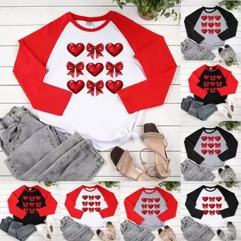 Женская модная повседневная толстовка реглан с длинными рукавами и круглым вырезом с принтом ко Дню святого Валентина L