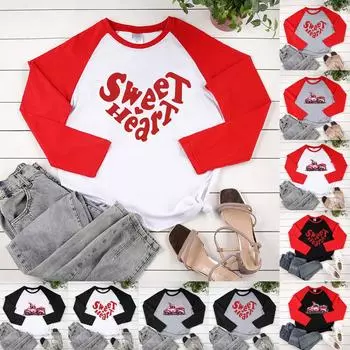 Женская модная повседневная толстовка реглан с длинными рукавами и круглым вырезом с принтом ко Дню святого Валентина M киноварь