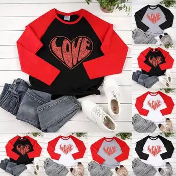 Женская модная повседневная толстовка реглан с длинными рукавами и круглым вырезом с принтом ко Дню святого Валентина M чёрный