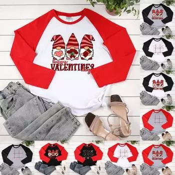 Женская модная повседневная толстовка реглан с длинными рукавами и круглым вырезом с принтом ко Дню святого Валентина M винный