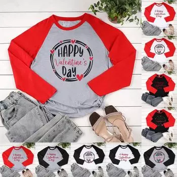 Женская модная повседневная толстовка реглан с длинными рукавами и круглым вырезом с принтом ко Дню святого Валентина XL