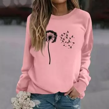 Женская модная повседневная толстовка с длинным рукавом и круглым вырезом с принтом XXXL розовый