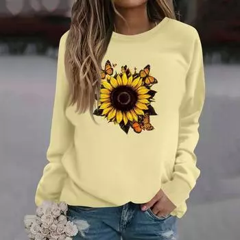 Женская модная повседневная толстовка с длинным рукавом и круглым вырезом с принтом S бежевый