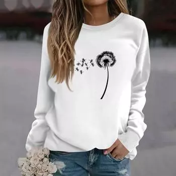 Женская модная повседневная толстовка с длинным рукавом и круглым вырезом с принтом S белый