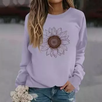 Женская модная повседневная толстовка с длинным рукавом и круглым вырезом с принтом XXL фиолетовый