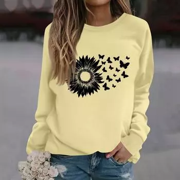 Женская модная повседневная толстовка с длинным рукавом и круглым вырезом с принтом L бежевый