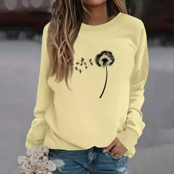 Женская модная повседневная толстовка с длинным рукавом и круглым вырезом с принтом L бежевый