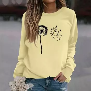 Женская модная повседневная толстовка с длинным рукавом и круглым вырезом с принтом L бежевый