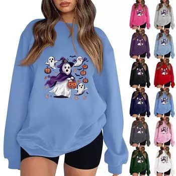 Женская модная повседневная толстовка с длинным рукавом и принтом на Хэллоуин XXXL