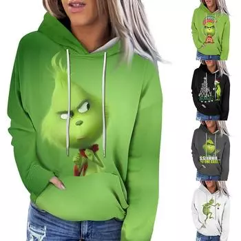 Женская модная повседневная толстовка с длинным рукавом и рождественским принтом S