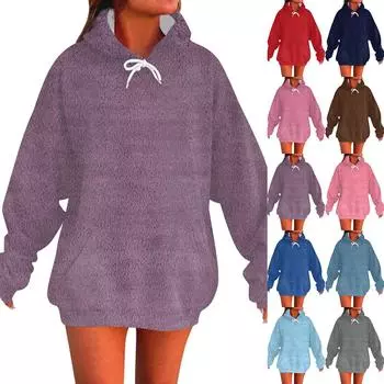 Женская модная повседневная толстовка с длинным рукавом и капюшоном, однотонная толстовка L кофейный