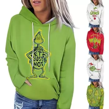 Женская модная повседневная толстовка с длинным рукавом и рождественским принтом S белый