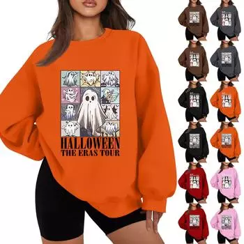 Женская модная повседневная толстовка с длинным рукавом и принтом на Хэллоуин M оранжевый