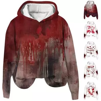 Женская модная повседневная толстовка с длинным рукавом и капюшоном с принтом на Хэллоуин L винный