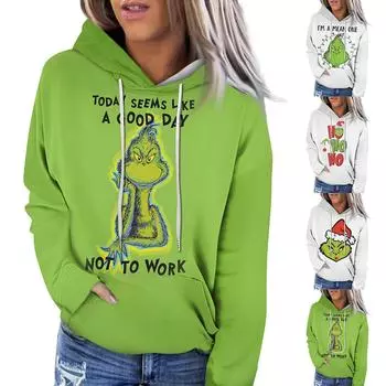 Женская модная повседневная толстовка с длинным рукавом и рождественским принтом L армия зеленый