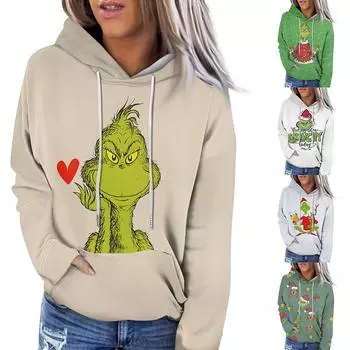 Женская модная повседневная толстовка с длинным рукавом и рождественским принтом XXXL