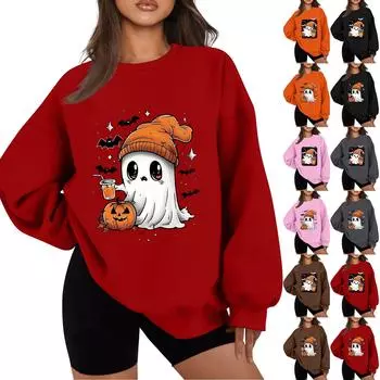 Женская модная повседневная толстовка с длинным рукавом и принтом на Хэллоуин XXL чёрный