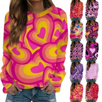 Женская модная повседневная толстовка с длинным рукавом и принтом на День святого Валентина и круглым вырезом XXXXL