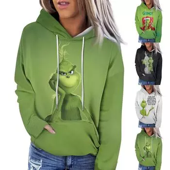 Женская модная повседневная толстовка с длинным рукавом и рождественским принтом M чёрный