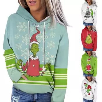 Женская модная повседневная толстовка с длинным рукавом и рождественским принтом XXL