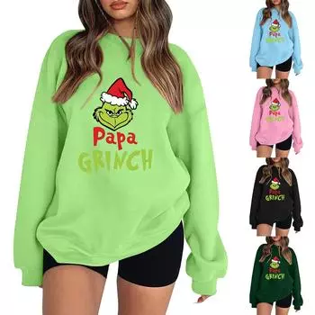 Женская модная повседневная толстовка с длинным рукавом и рождественским принтом XXXL зелёный