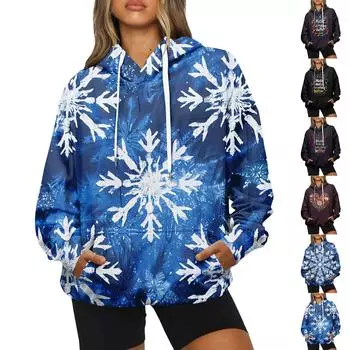 Женская модная повседневная толстовка с длинным рукавом и капюшоном с принтом L синий