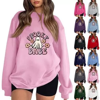 Женская модная повседневная толстовка с длинным рукавом и принтом на Хэллоуин L чёрный