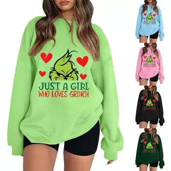 Женская модная повседневная толстовка с длинным рукавом и рождественским принтом S