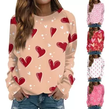Женская модная повседневная толстовка с длинным рукавом и принтом на День святого Валентина и круглым вырезом XXXXL