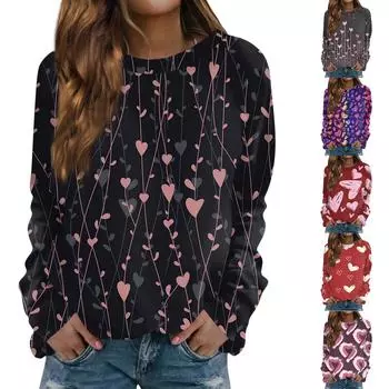 Женская модная повседневная толстовка с длинным рукавом и принтом на День святого Валентина и круглым вырезом S розовый