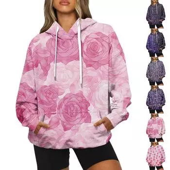 Женская модная повседневная толстовка с длинным рукавом и капюшоном с принтом L темно-фиолетового