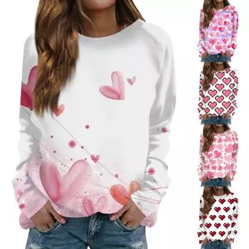 Женская модная повседневная толстовка с длинным рукавом и принтом на День святого Валентина и круглым вырезом L розовый