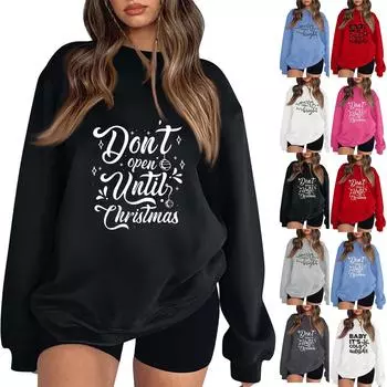 Женская модная повседневная толстовка с длинным рукавом и рождественским принтом XXXL