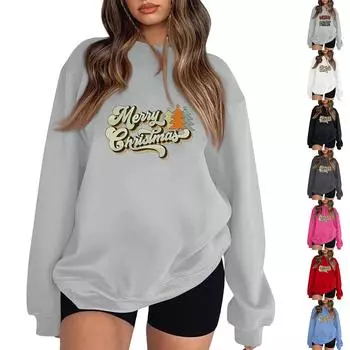 Женская модная повседневная толстовка с длинным рукавом и рождественским принтом XXXL красный