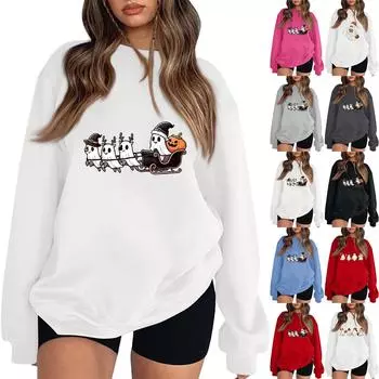 Женская модная повседневная толстовка с длинным рукавом и рождественским принтом L киноварь